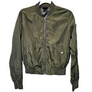 Wet Seal Green Bomber Jacket Size S  Zip Up Button Pockets Aviator Retro